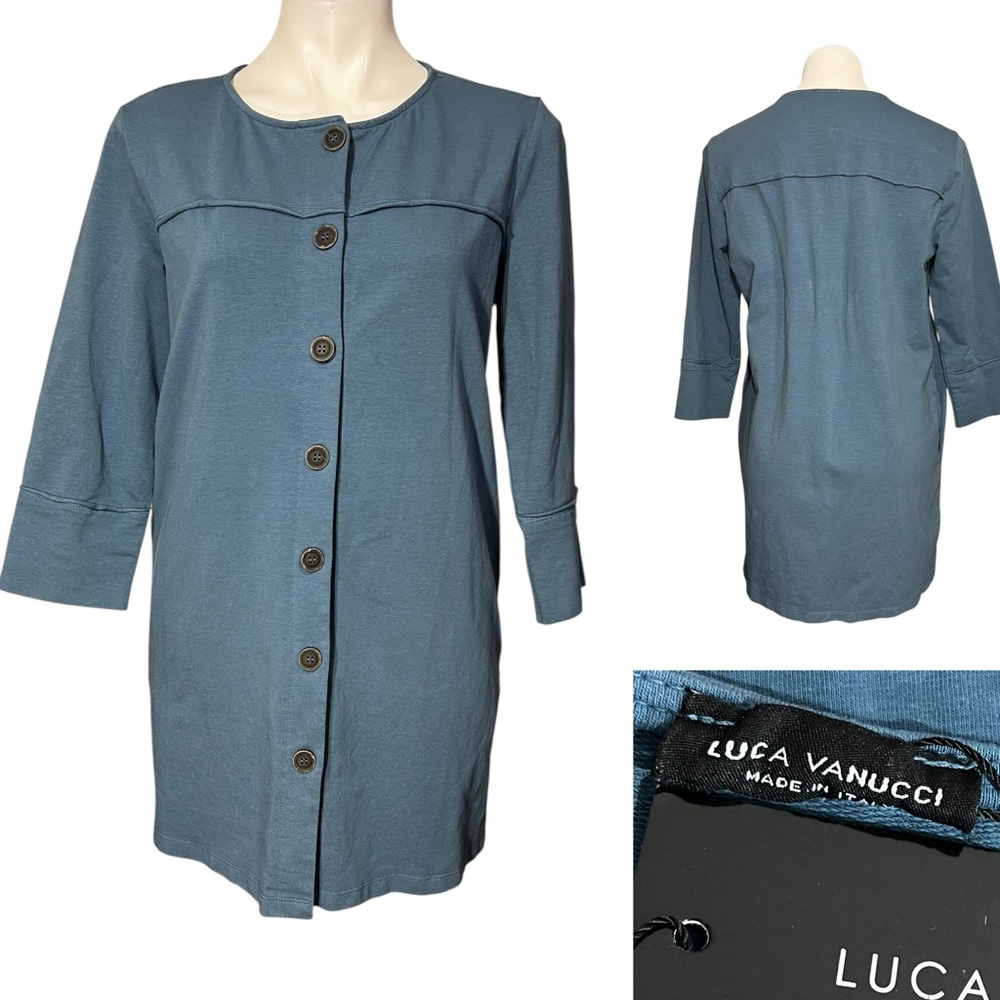 Luca Vanucci‎ Button-Up cardigan sweater jacket XL blue 3/4 sleeve office casual